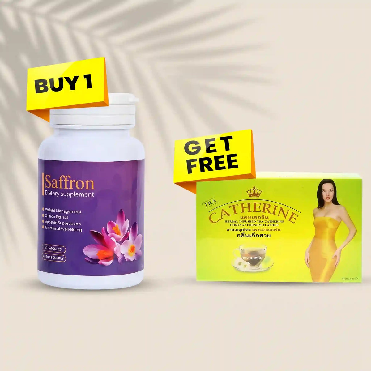Buy 1 Saffron Dietary Supplement Capsule Get 1 Free Catherine Slimming Tea