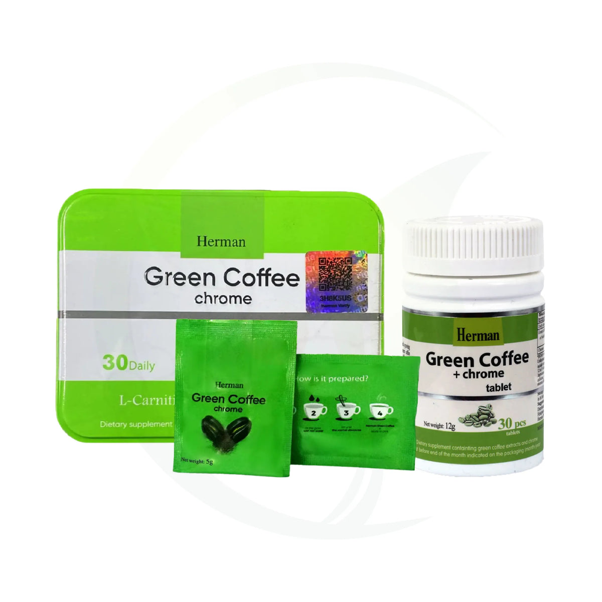 Herman Green Coffee Chrome Bundle – Sachets + Tablets Bundle